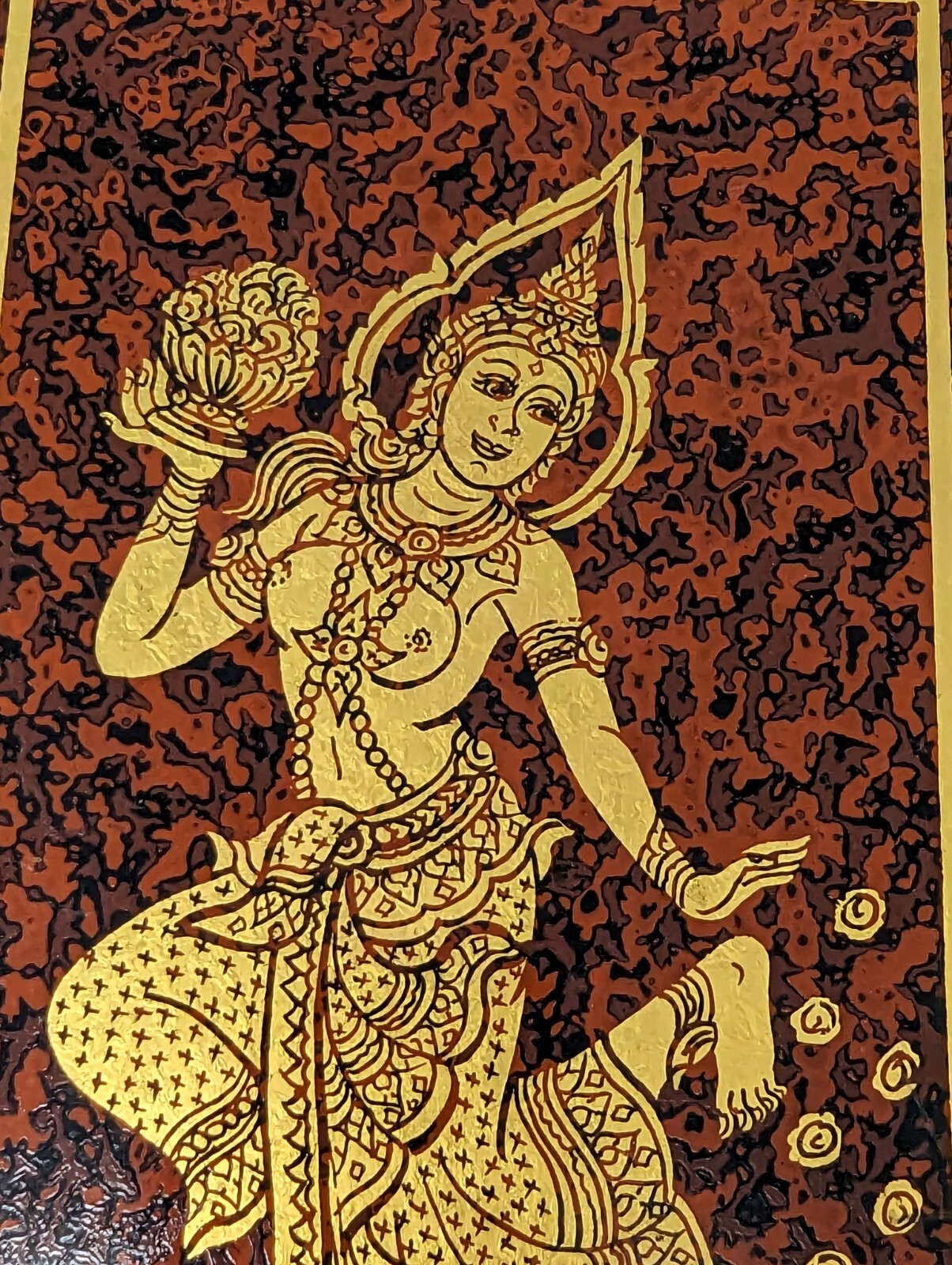 VTG Thailand traditional dancer semi nude wood painted plaque Lakhon Nai Nora