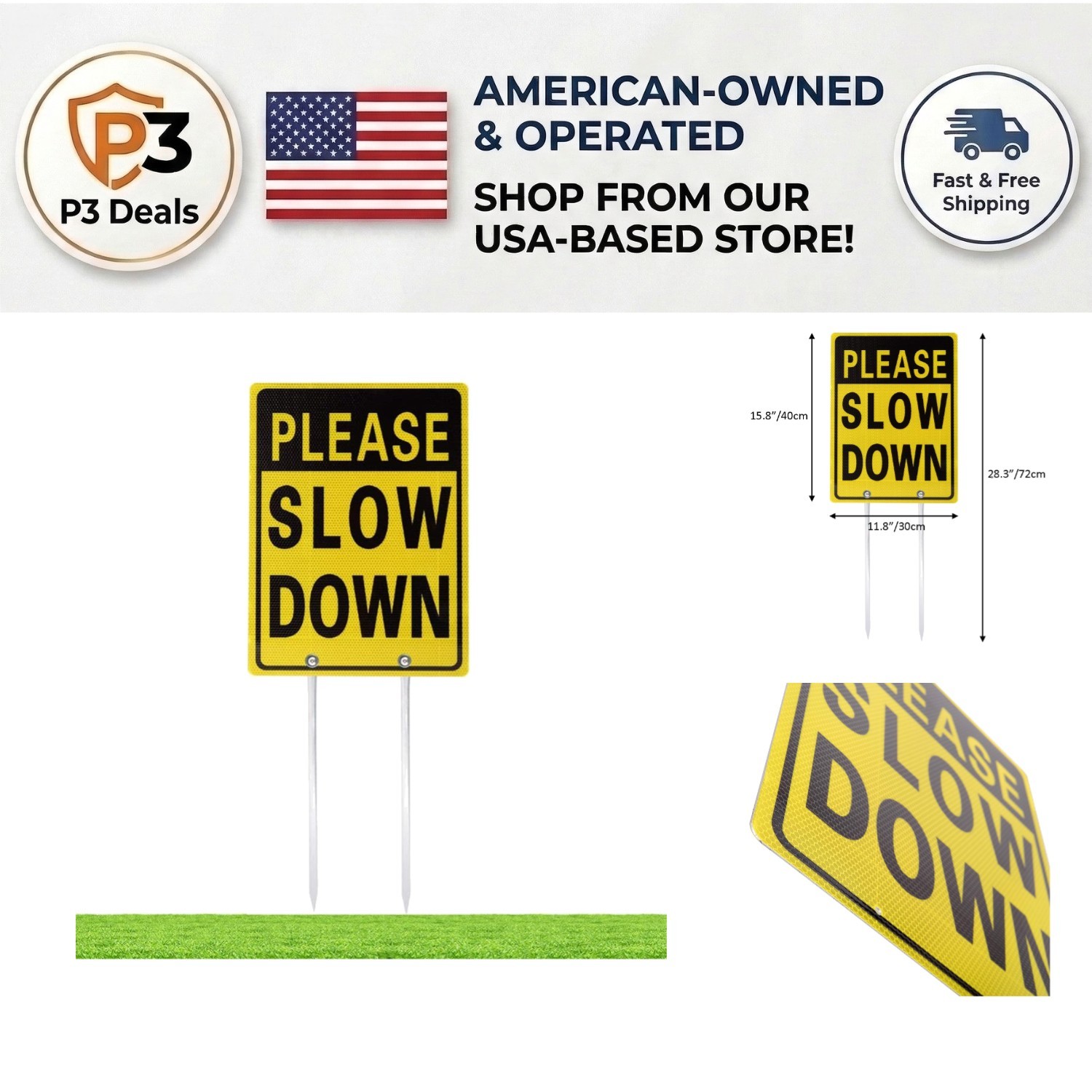 Weather Resistant Aluminum Slow Down Sign – 28 Inch High for Visibility