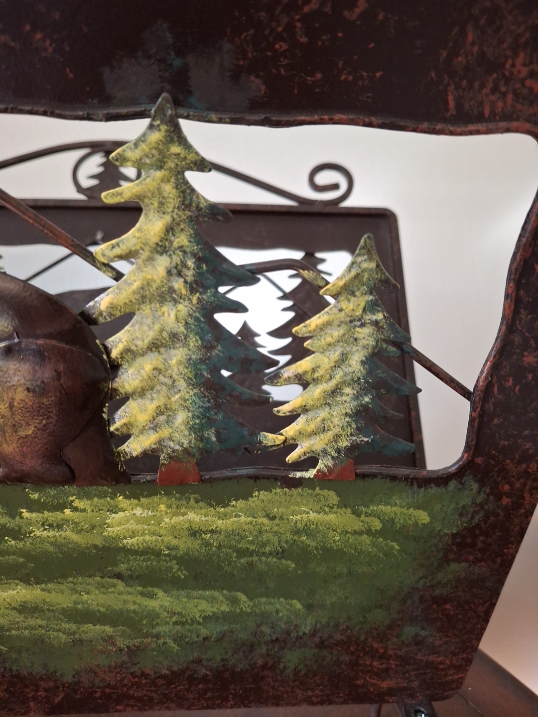 Firewood Carrier Holder Magazine Metal Silhouette Cut Out Bear Trees Cabin Woods