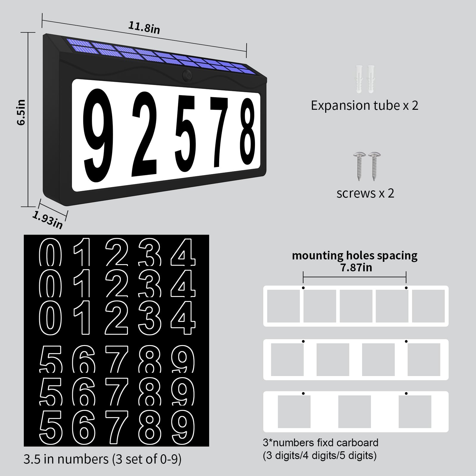 IVWVI Solar Address Sign, Lighted 6.5 IN(wall mounted), Black(RGBW)