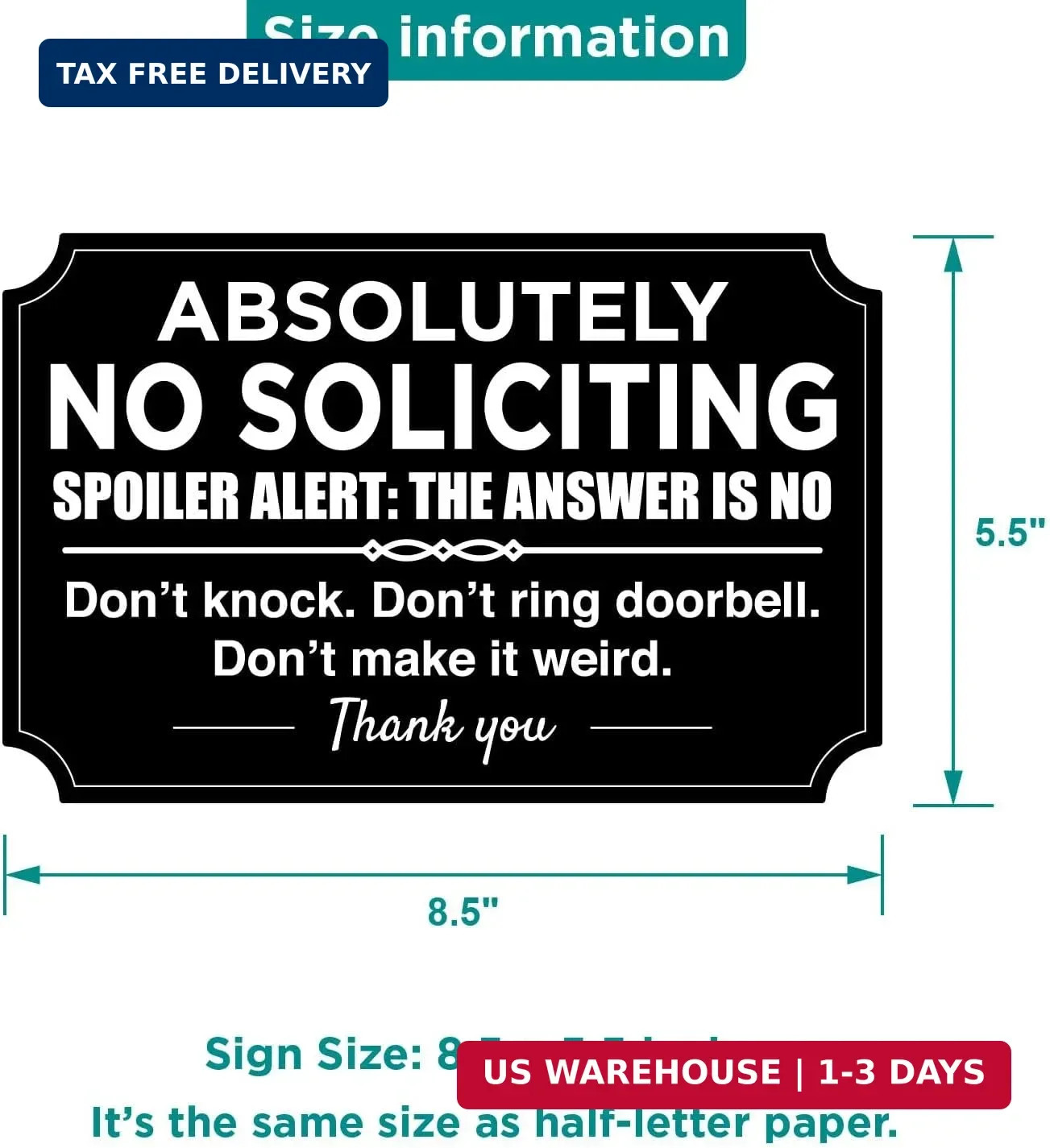 2 Pack No Soliciting Sign for House Weatherproof Self-Adhesive Front Door