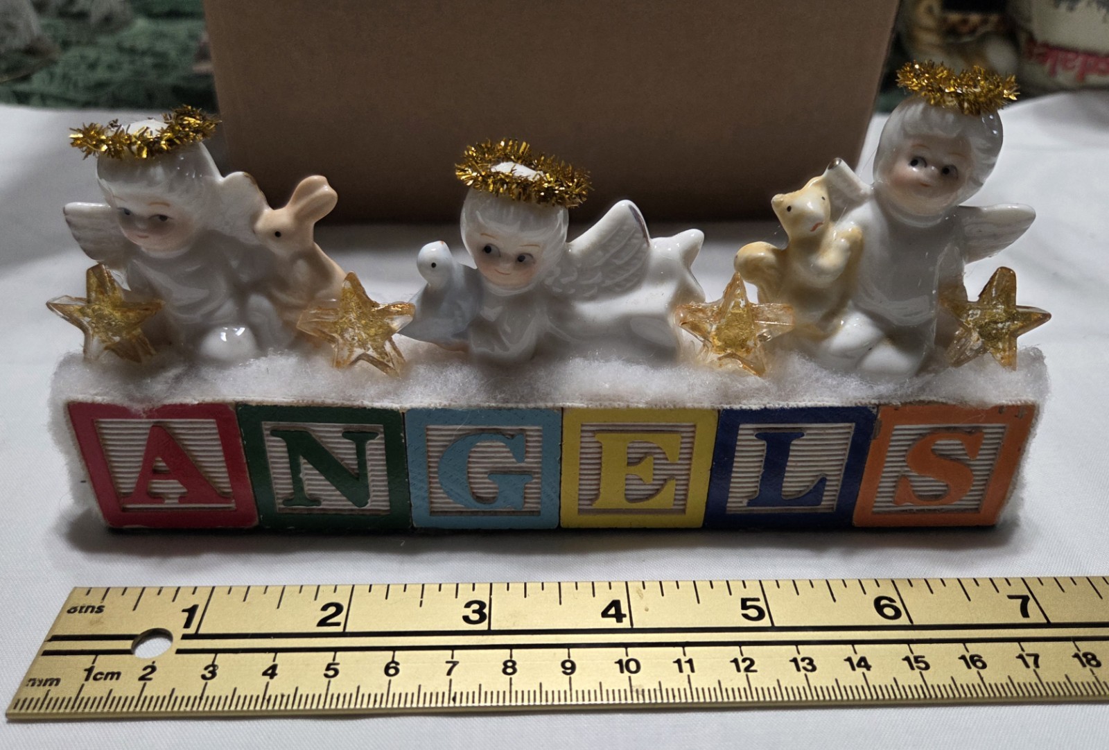 Vintage Handcrafted 7″ Angels Wood Block Sign Shelf Sitter One of a Kind OOAK