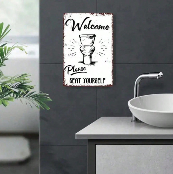 Retro “Welcome Please Seat Yourself” Bathroom Tin Sign Home Wall Art Waterproof