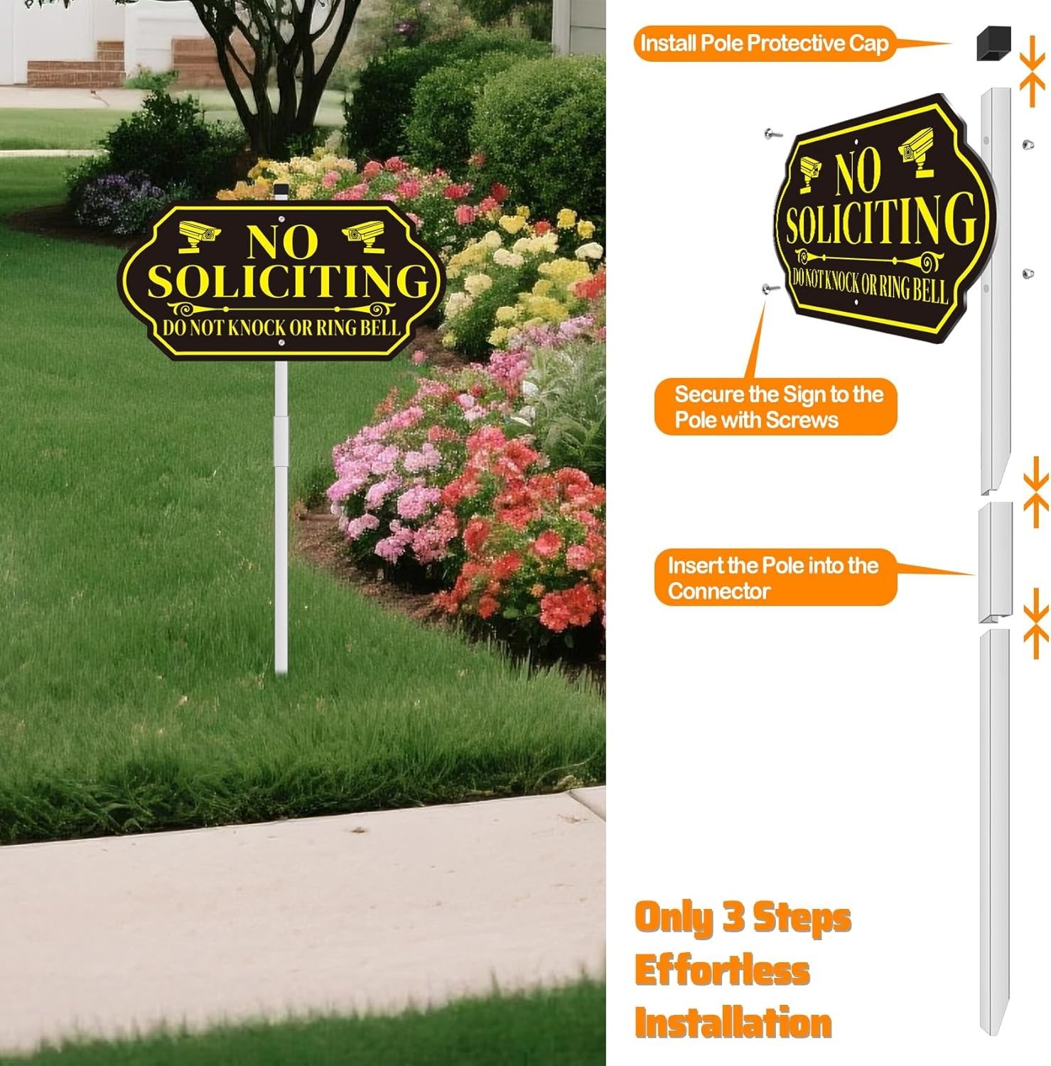 No Soliciting Sign with Stake for House – Adjustable Height Heavy Duty Aluminum