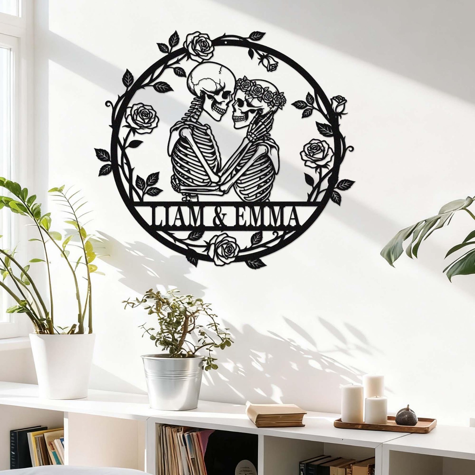 Personalized Skeleton Couple Metal Sign, Gothic Wedding Anniversary Gift
