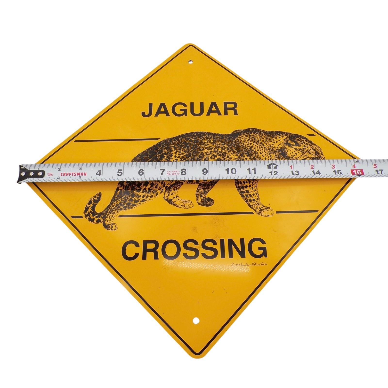Vtg 1994 Southern Nature Works Jaguar Crossing Metal Sign Yellow Rare Man Cave