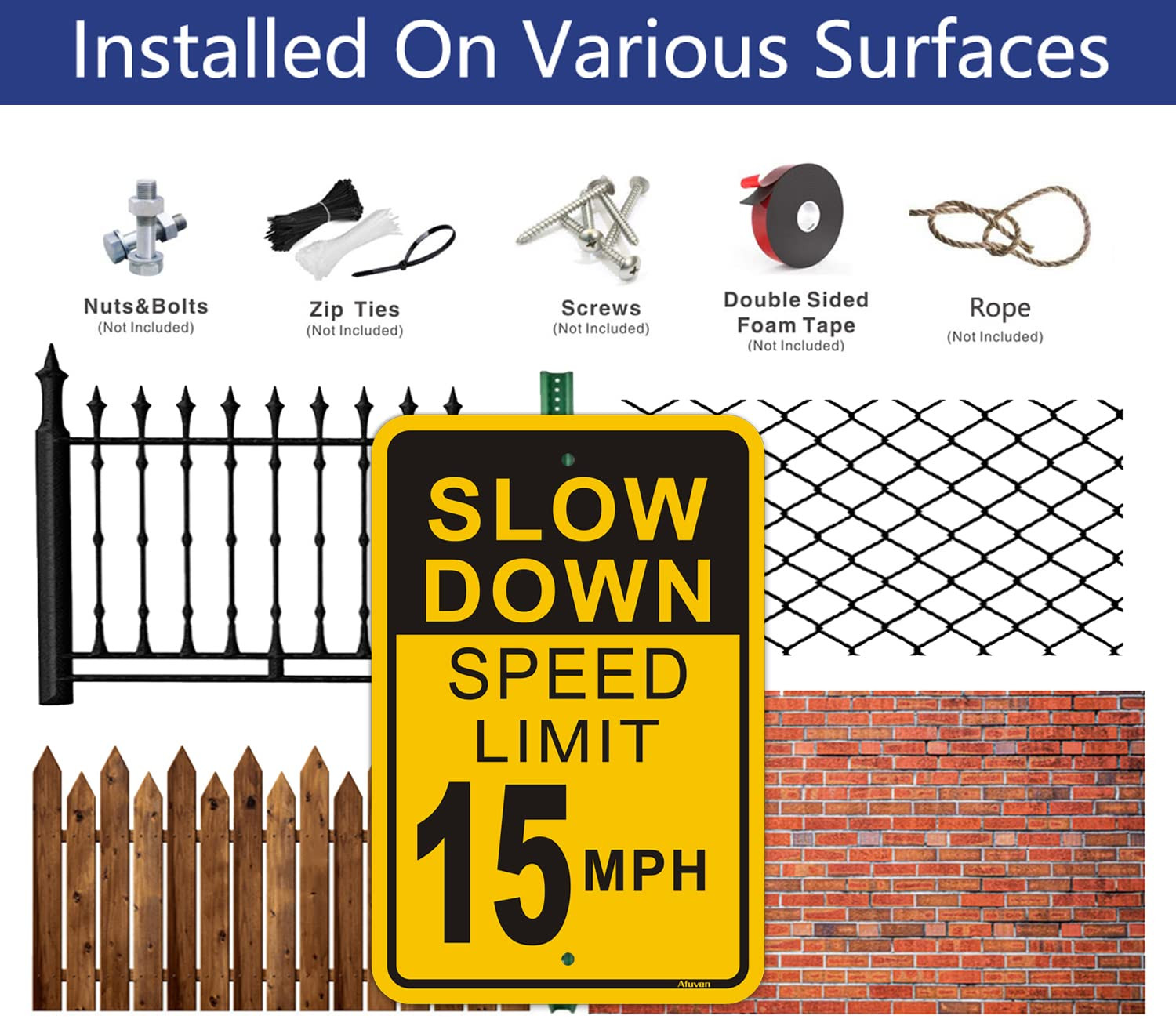 Slow down Speed Limit 15 MPH Sign 2 Pack Metal Reflective 15MPH Signs Slow Traff