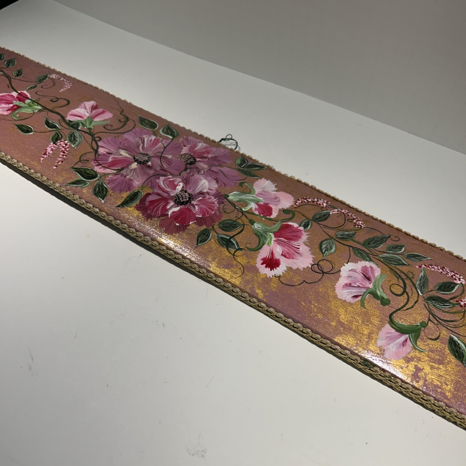 VTG Will 29.5 X 4.5 Inch Hand Painted Floral Wall Art Piece Of Wood Signed