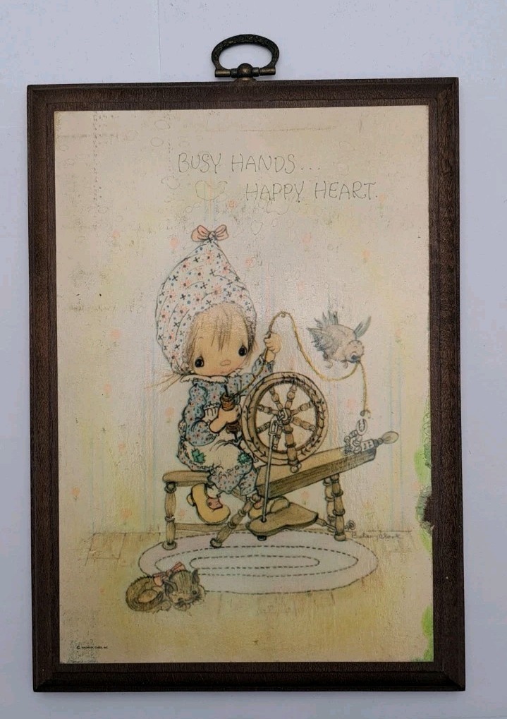 Wood Sign “Busy Hands Happy Heart” Vintage See Photos