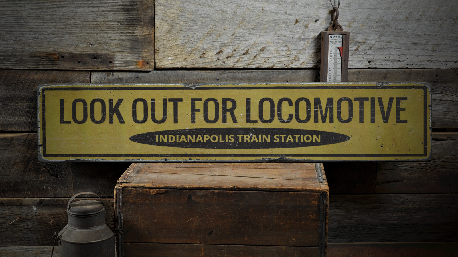 Look Out For Locomotive, Custom Train – Rustic Distressed Wood Sign