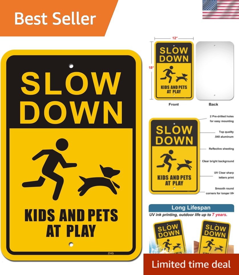 SERVU Slow Down Kids and Pets at Play Signs, Reflective Metal Children Play S…
