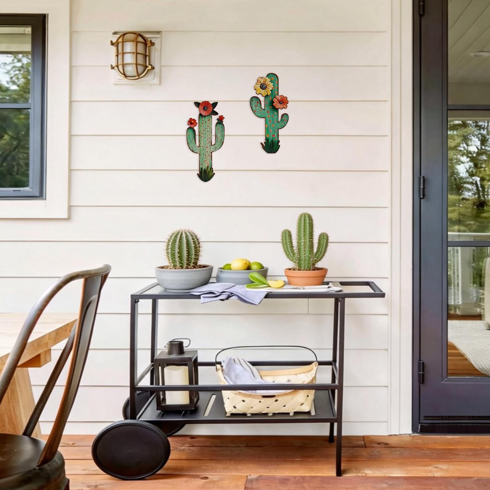 2 Piece Metal Cactus Wall Decor, 13×6.3 Inch Laser Cut Desert Western Art, Ru…