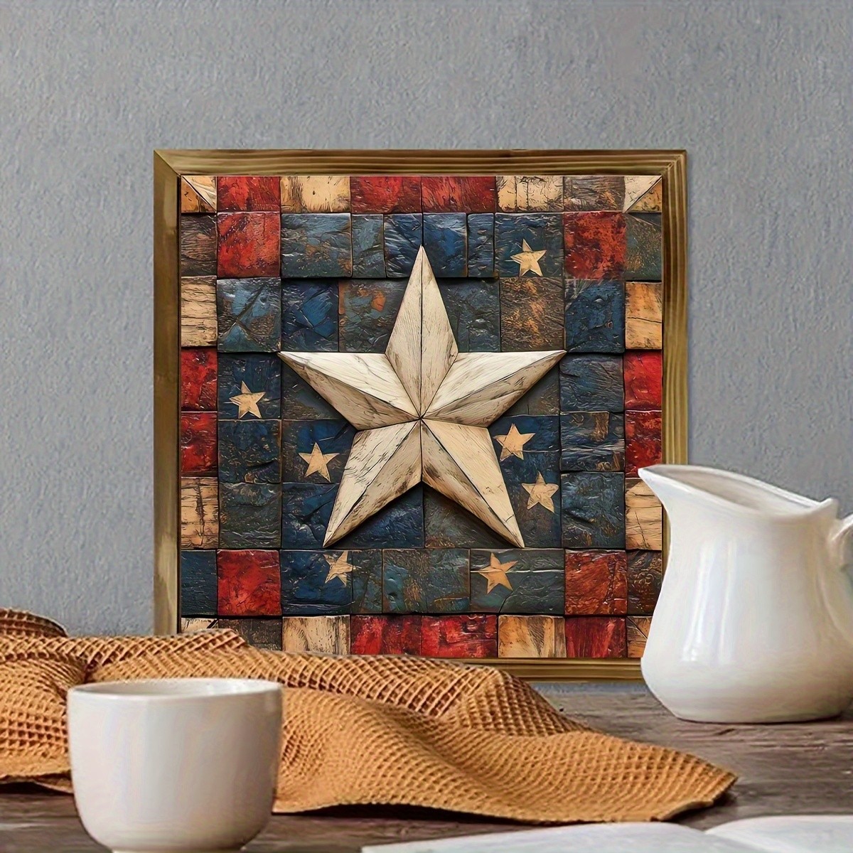 Rustic Patriotic Barn Star Wooden Plaque 4th of July Independence Day Decoration