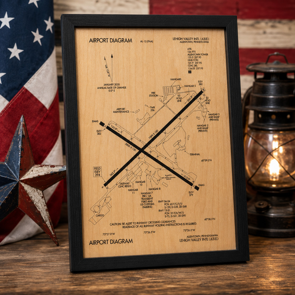 Custom Airport Diagram Wall Art: Laser Engraved Aviation Decor (11″ x 16″)