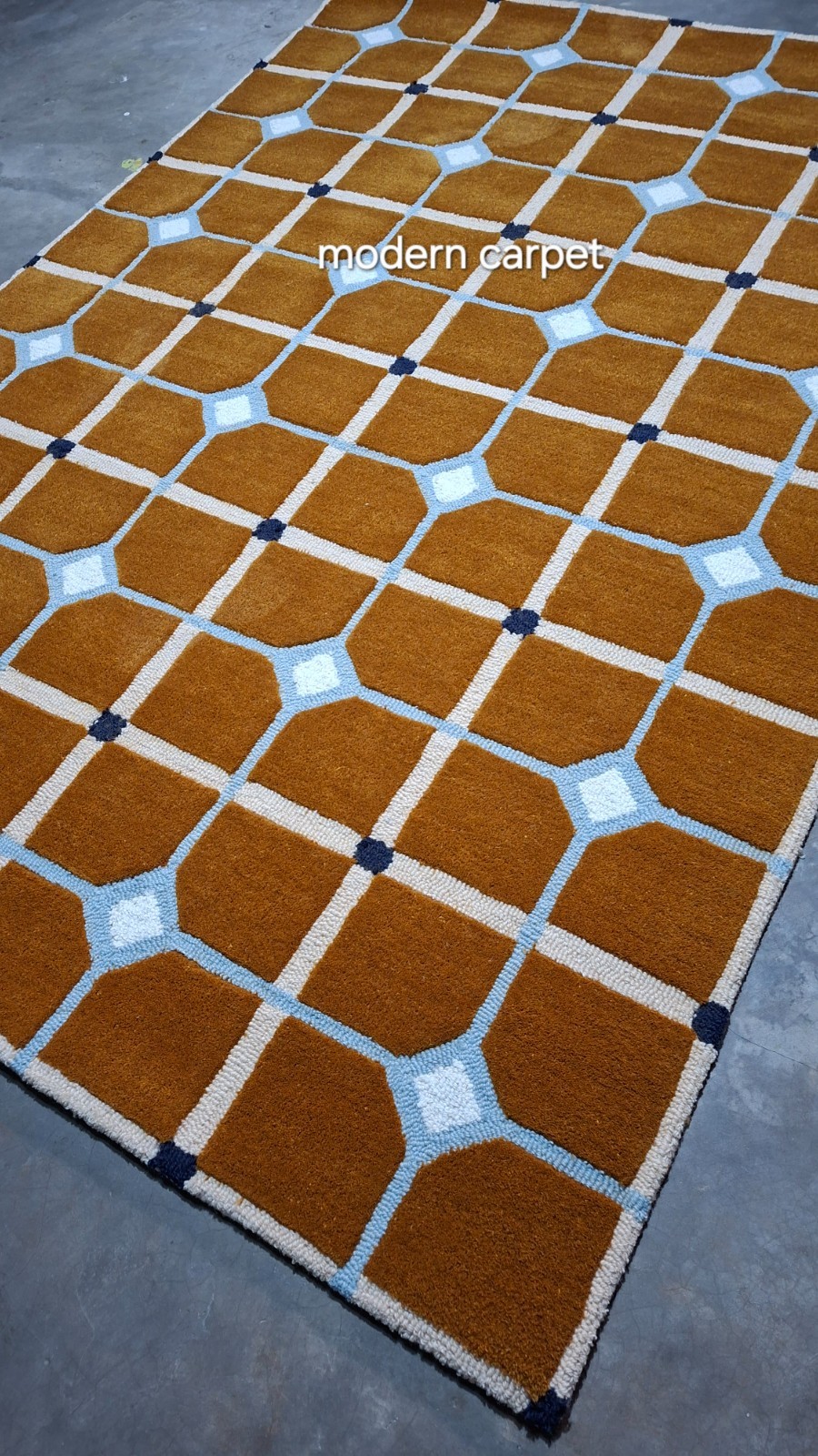 Mid Century Modern Geometric Area Rug Brown Blue Lattice Carpet Living Room 8×10