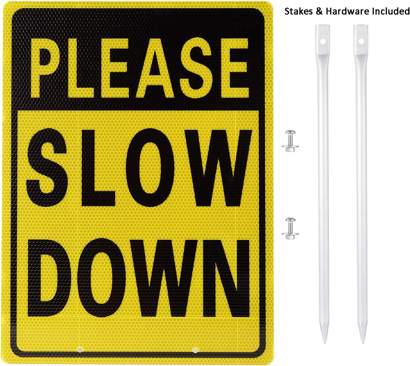 Kichwit Please Slow down Sign, 16 Inch X 12 Inch/28 Inch High, Double Sided Alum