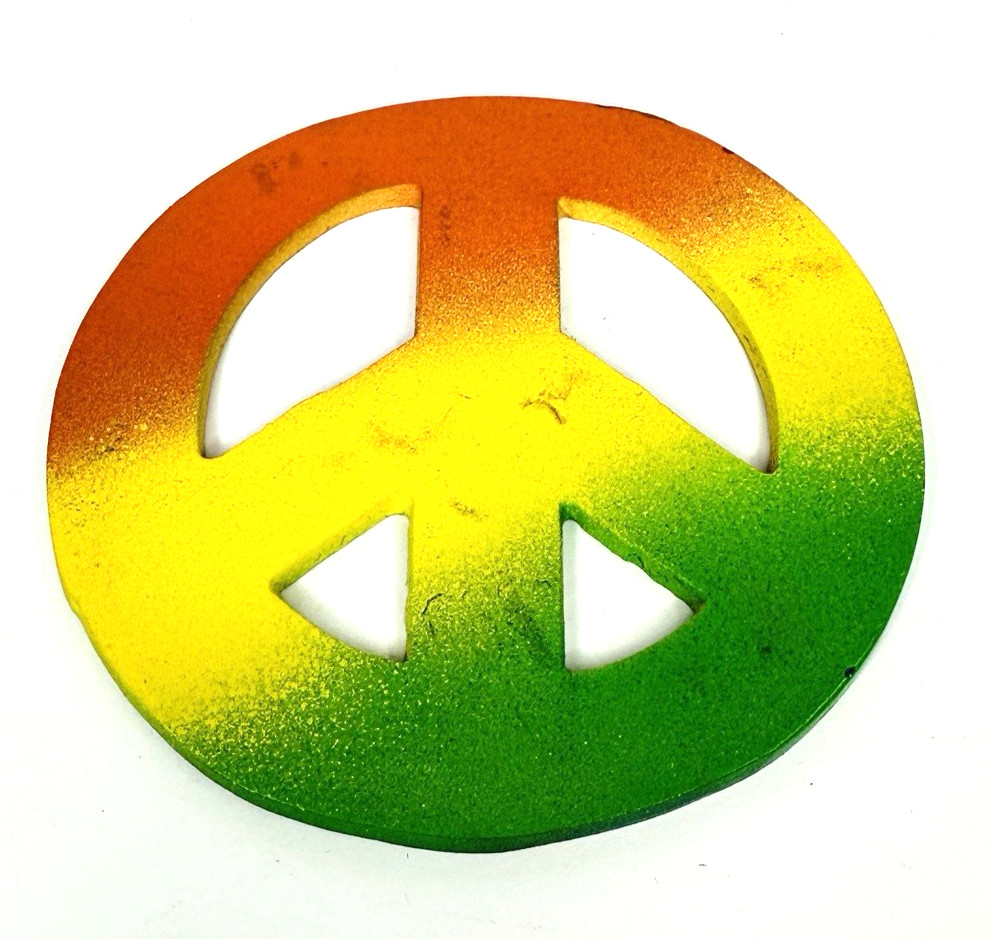 Steel Peace Symbol 4” Decor Accent Orange Yellow Green Roundish Hand Cut OOAK