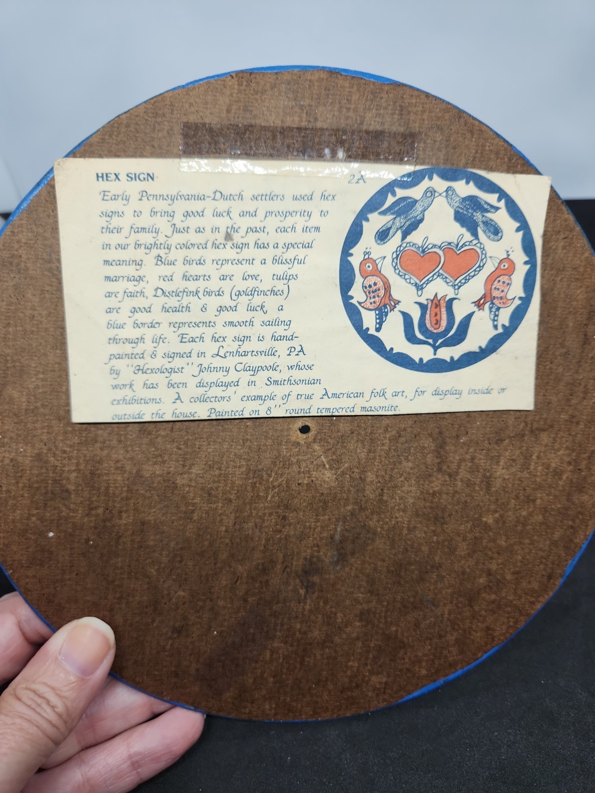 Pennsylvania Dutch Hex Sign – Signed By Johnny Claypool On Wood Vintage 7.75 In