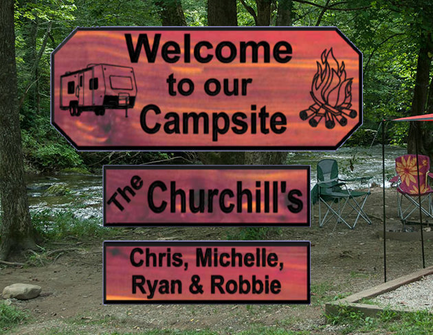 Personalized Custom Carved Camping Cedar Wood Sign Rustic Plaque Home Decor
