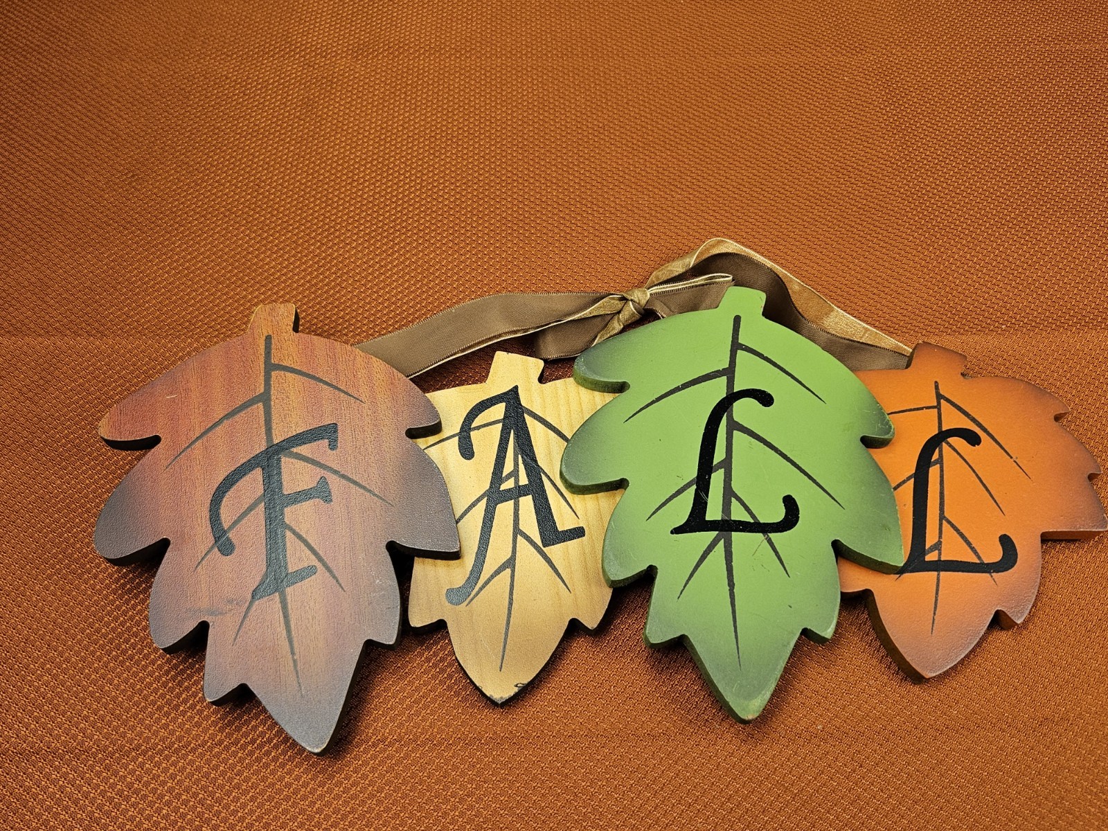 Autumn Wooden Hanging Sign Fall Leaves Decoration Rustic 12×5 In.
