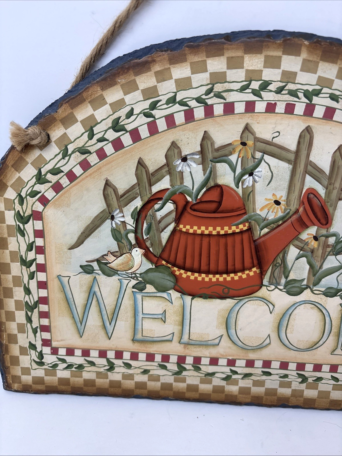 Crazy Mountain Summer Country Garden WELCOME SIGN Wall Decor Watering Can Birds