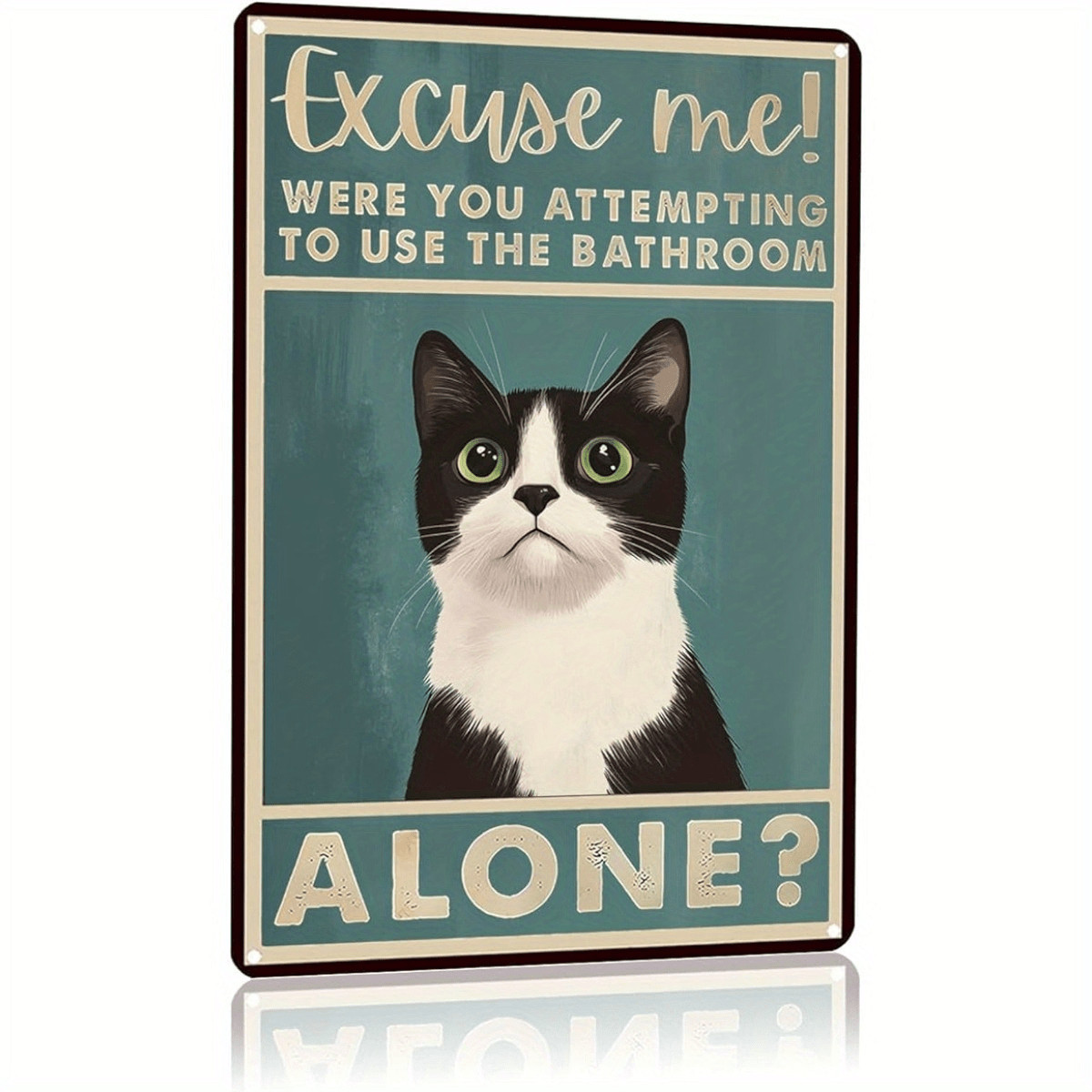 Funny Bathroom Sign Aluminum Sign 8×12 Black Cat Wall Plaque Decor