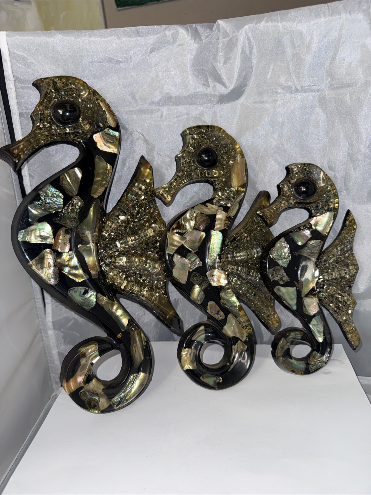 Abalone Shell Lucite Seahorse Wall Art Set 3 The She’ll Factory Mid Century