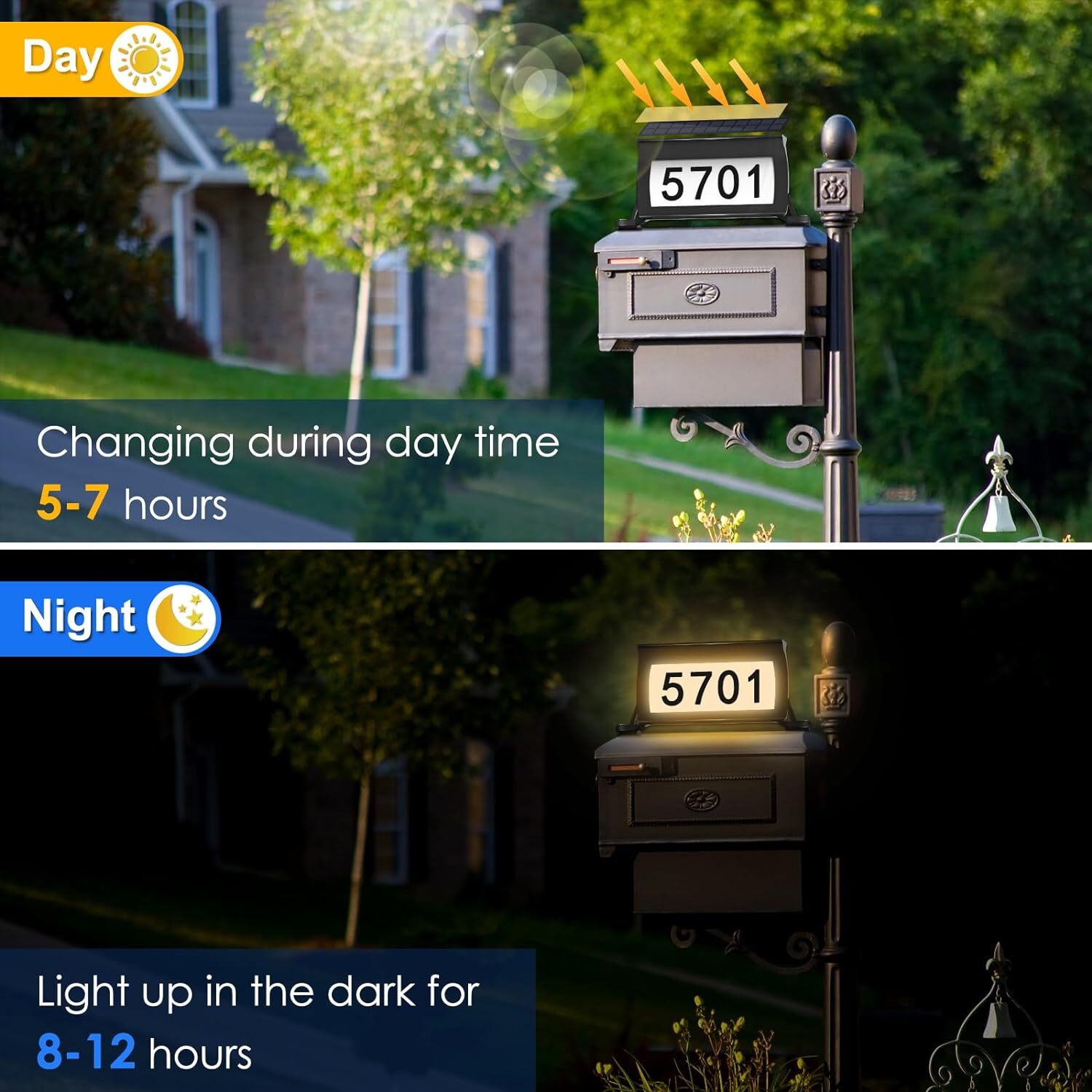 CLAONER Solar Address Sign Mailbox House Number Plaque Double Side 3 Light Color
