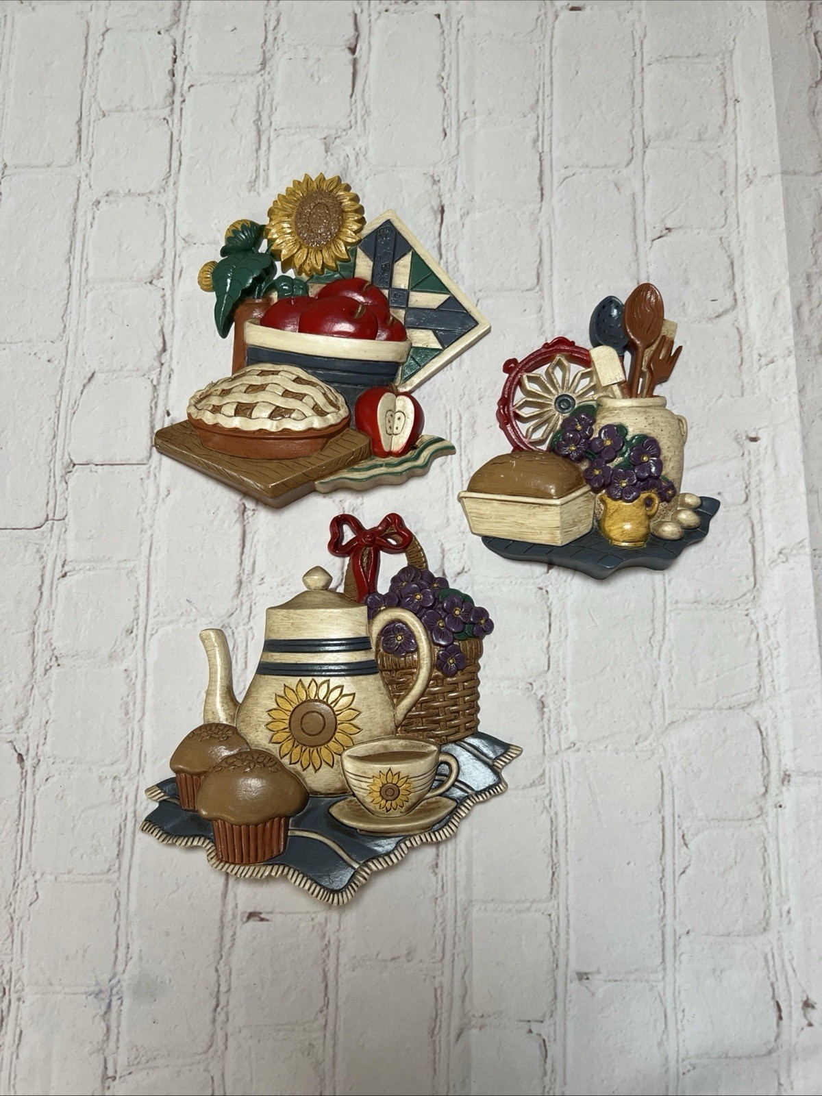 Vintage HOME INTERIORS Country Kitchen 3D Wall Hanging Decor Set of 3