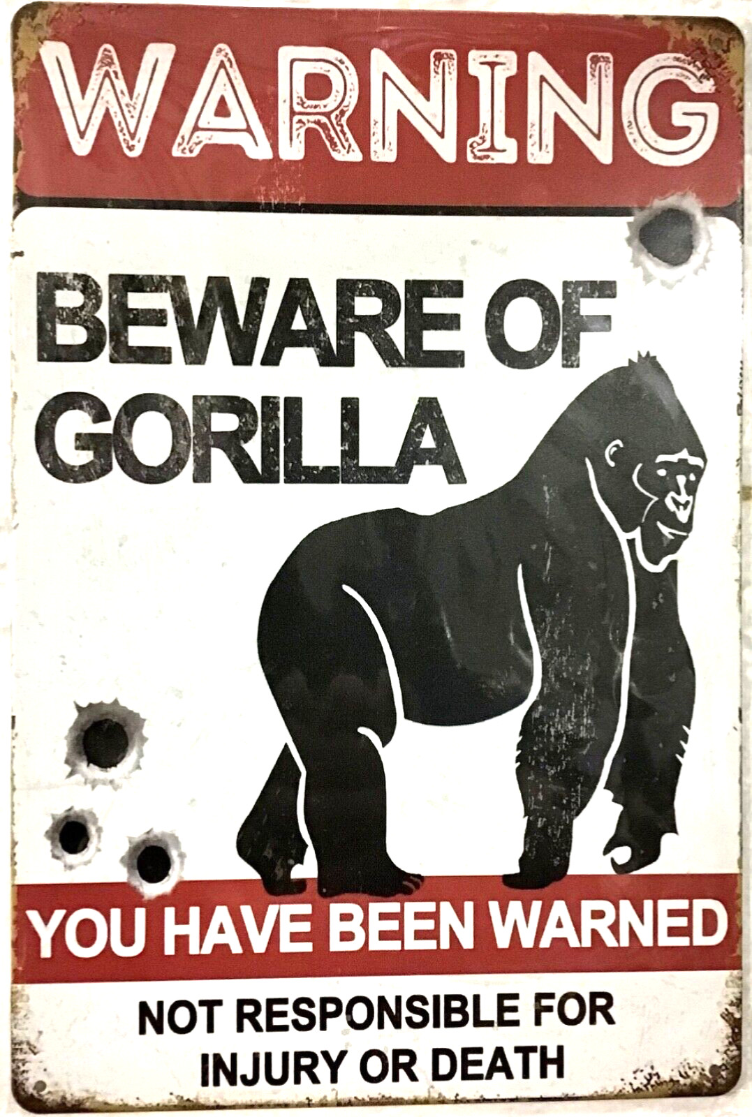 TIN SIGN new 8×12 Gorilla ape monkey primate funny warn beware injury death C33