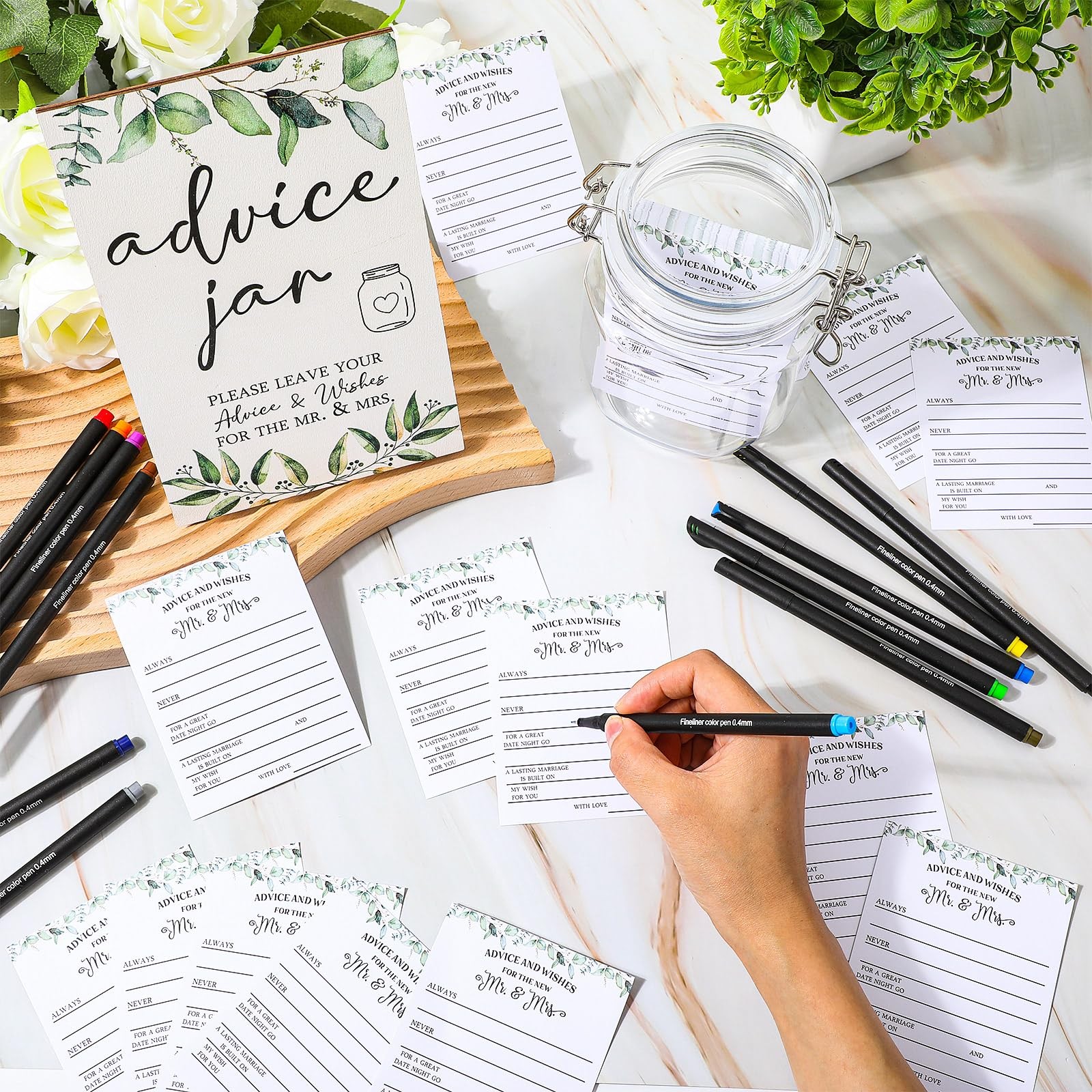 114 Pieces Greenery Bridal Shower Decoration Include Advice and Wishes for th…