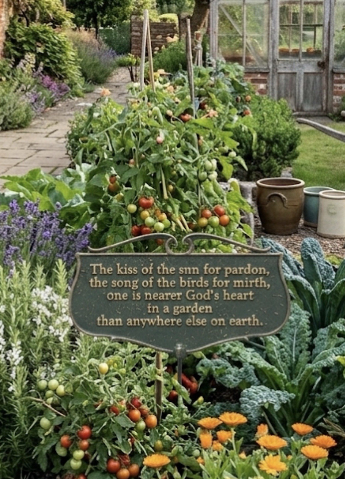 Garden Poem Sign “Kiss of The Sun” Green/Gold Aluminum