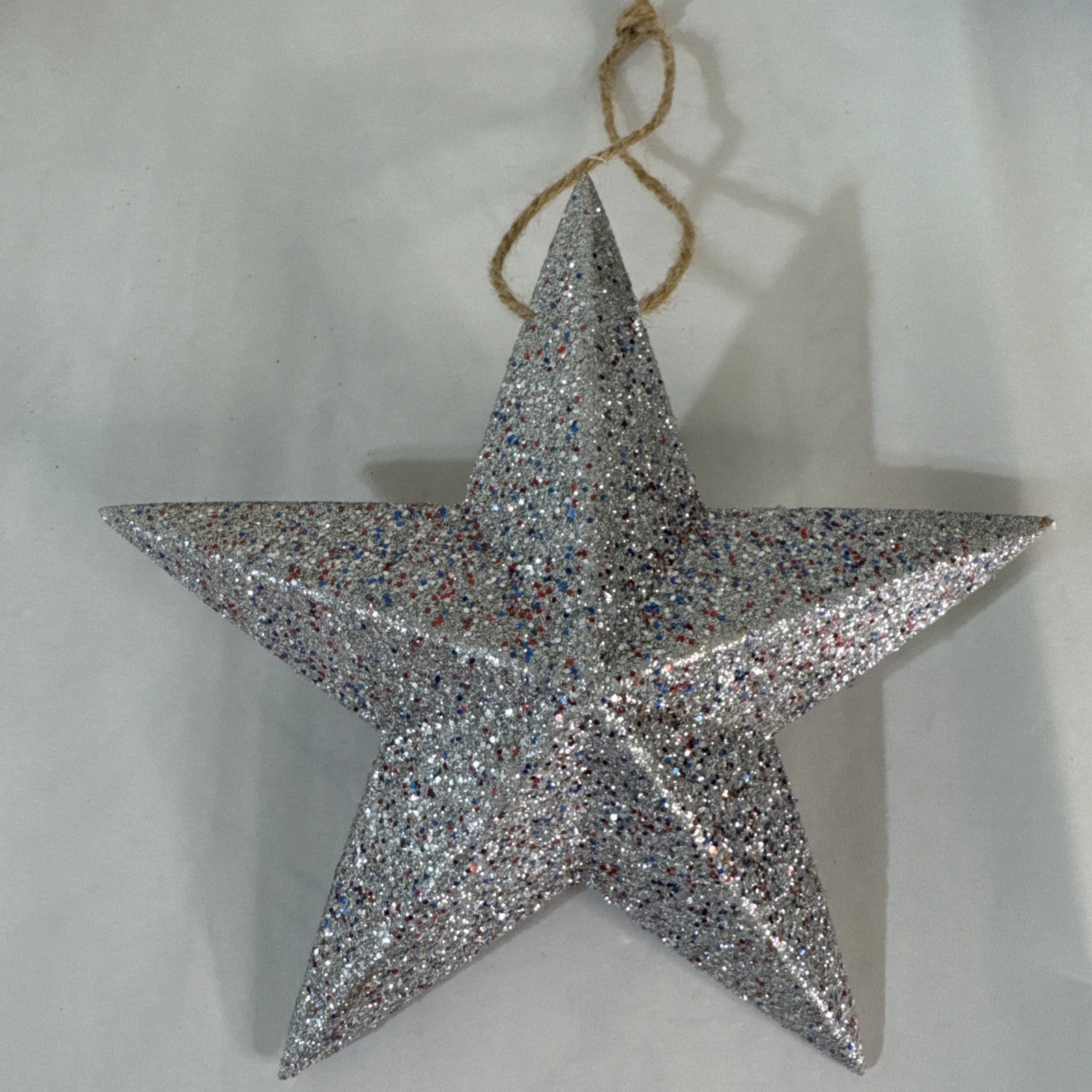 Decorative Glitter Hanging Stars 7” Set of 3 Red, Blue & Mixed Silver Decorative