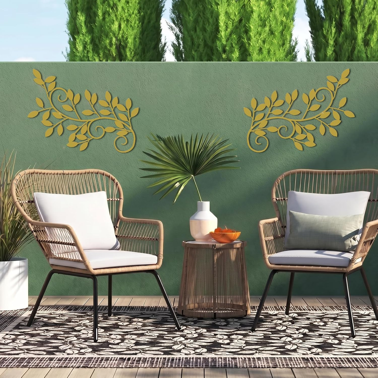 2 Pieces Metal Tree Leaf Wall Decor Vine Olive Branch Leaf Wall Art