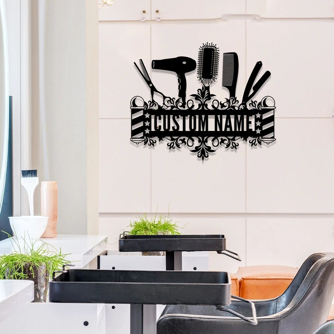 Personalized Hair Stylist Metal Sign Custom Name Hair Salon Barber Wall Art Deco