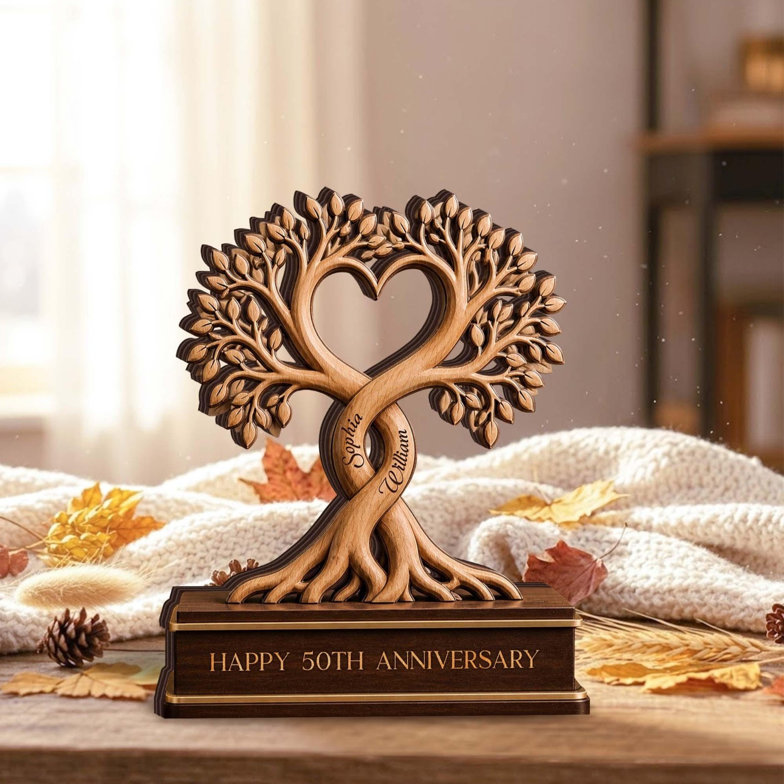 Personalized Couple Heart Tree Wooden Block Sign Wedding Anniversary Gift