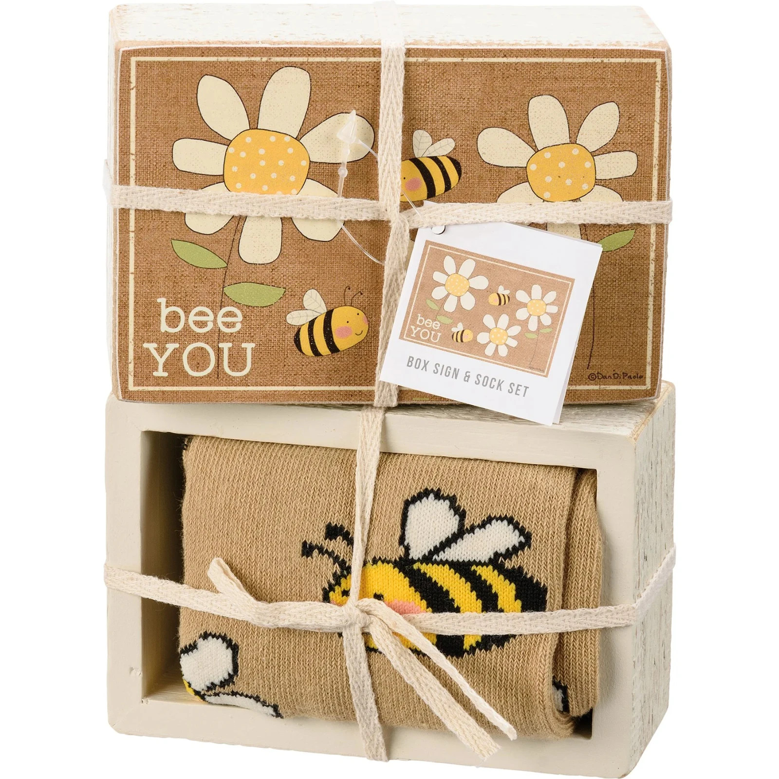 Primitives By Kathy BEE YOU Box Sign & Sock Set, Sign 4.50″ x 3″ NEW