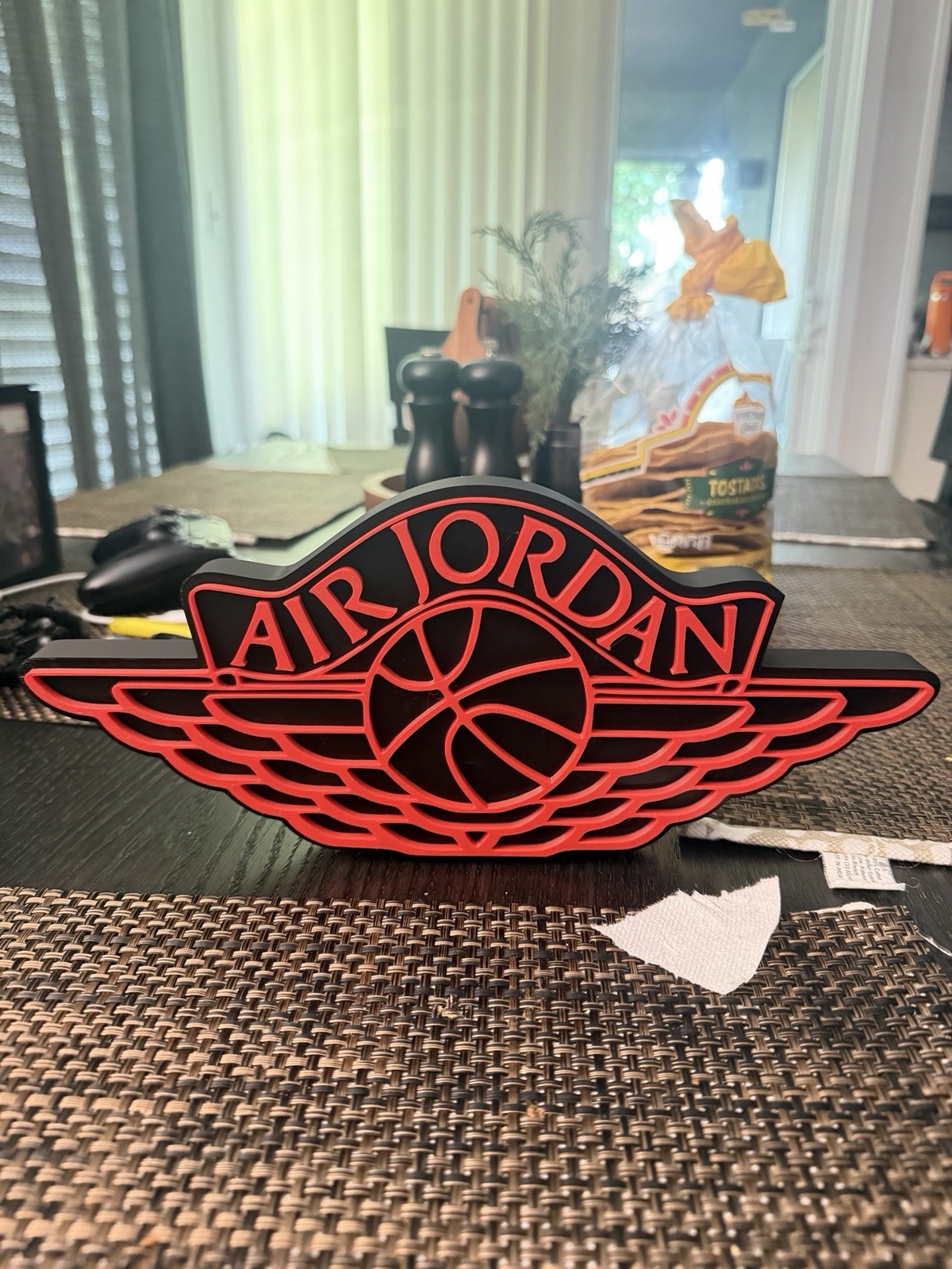 Air Jordan Wings Logo Sign 3D Wall Art Decor Man Cave Sneaker Head Black Red