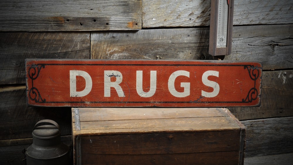 Drugs / Pharmacy Sign – Primitive Rustic Hand Made Vintage Wooden