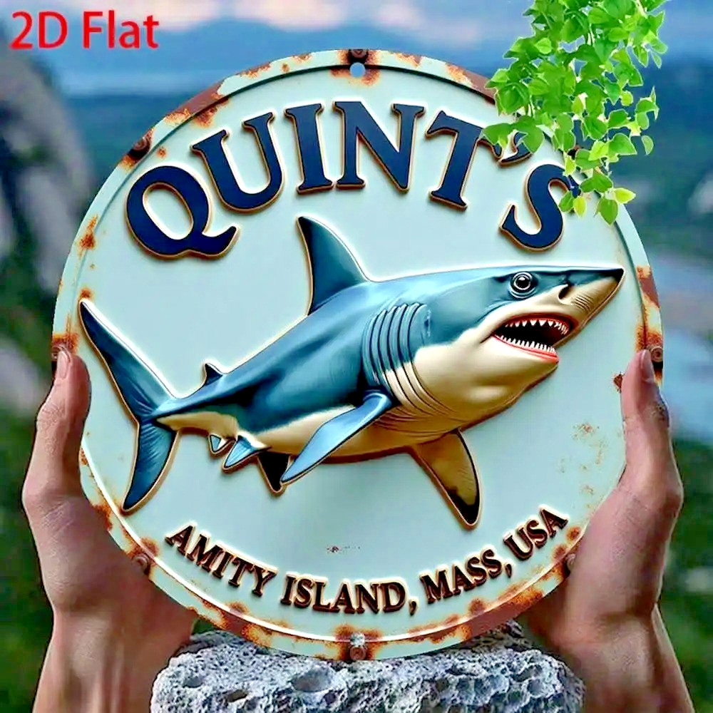 New Jaws Movie Amity Island Shark Metal Sign Vintage Retro Sign Wall Decor 8x8in