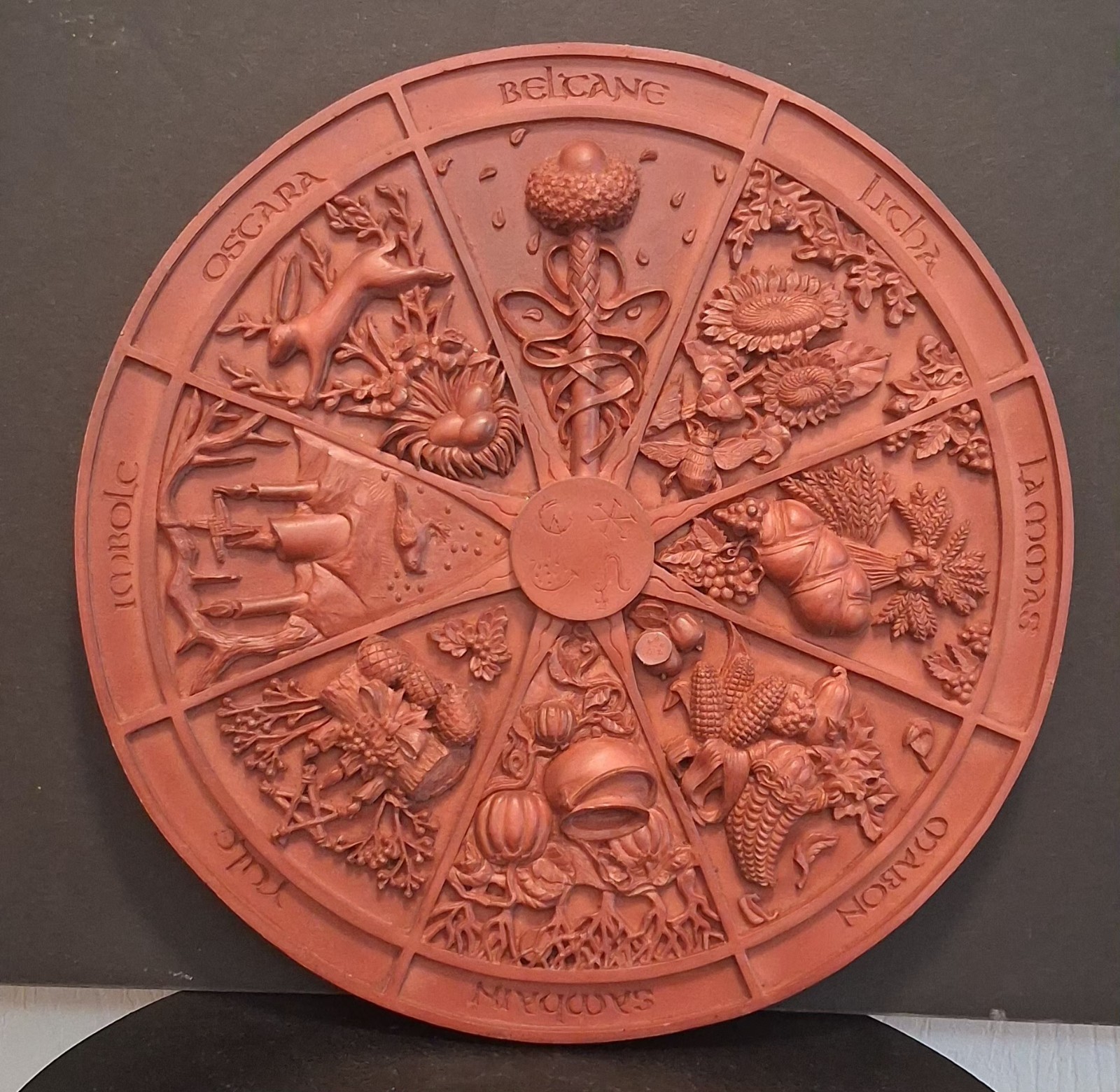 VTG 11.5″ Wheel of the Year Plaque Pecan Resin Finish by Sacred Source of India