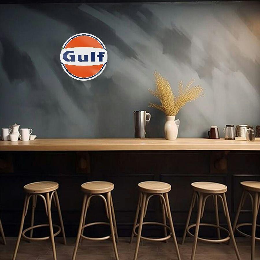 1pc Vintage Gulf 8×8 Inch Aluminum Tin Metal Signs, 20x20cm Round Wall Decor, Sc