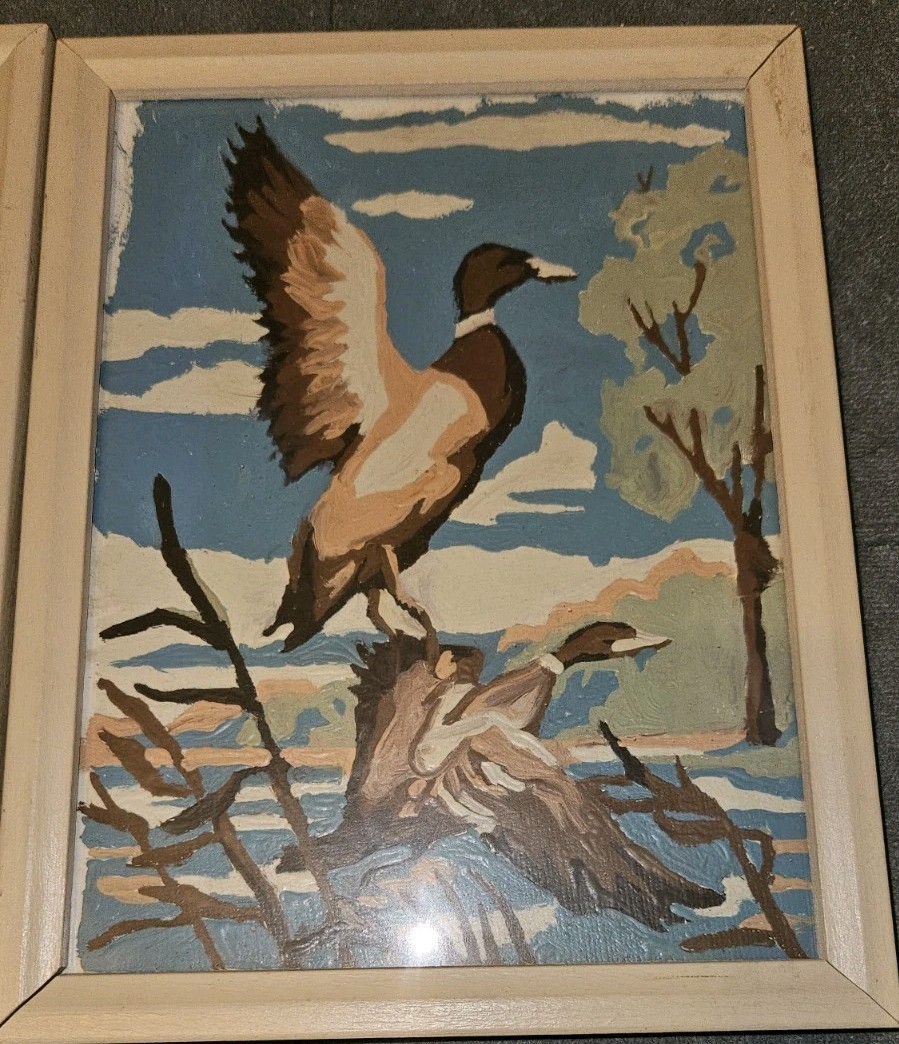 Vintage Paint By Numbers Eagle Ducks Retro Home Decor Painting 6″ X 8″ Framed