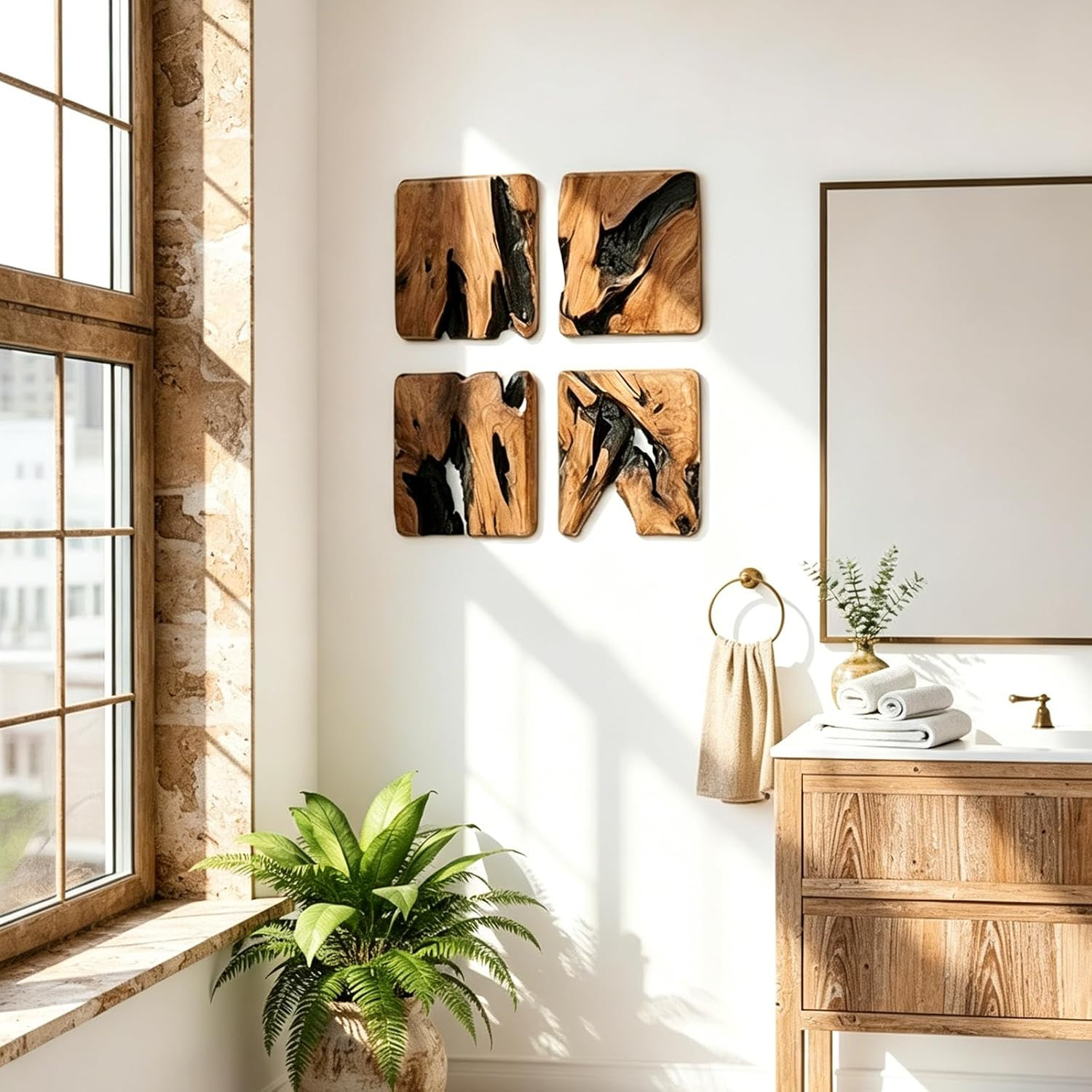 4 Pieces of Handmade Wall Sculptures, Rustic Abstract Wall Decor for Living Room