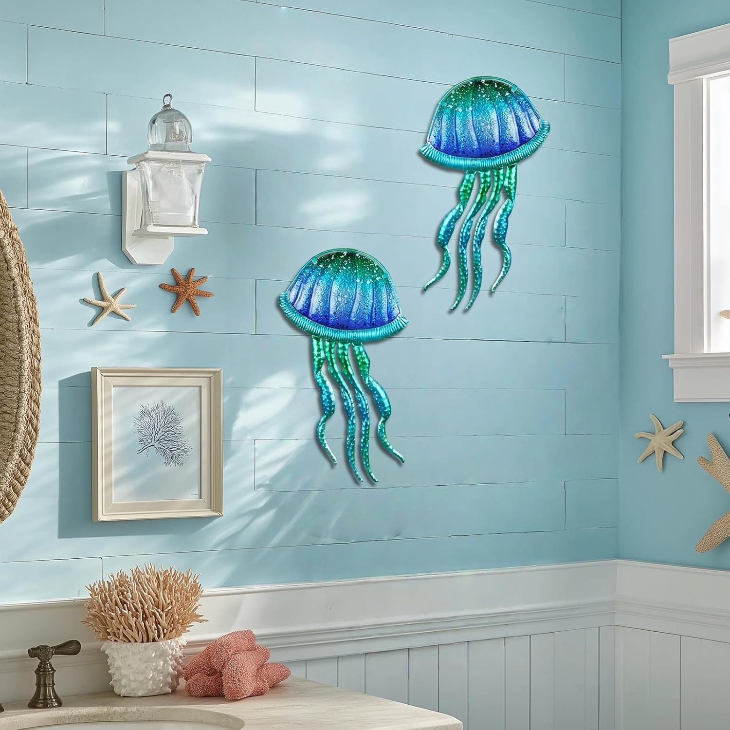 Ocean-Themed Glass and Metal Jellyfish Decor – Perfect for Living Room and Pool