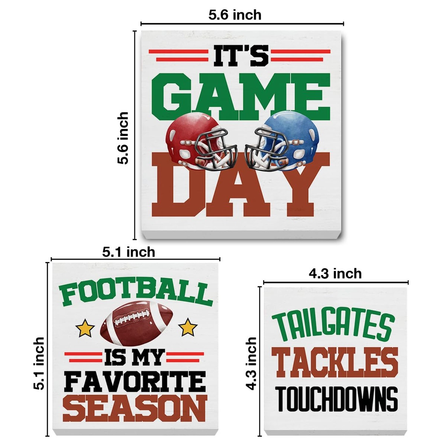 3 Pcs Football Wood Signs Decor Football Sports Wood Block Signs Football Sea…