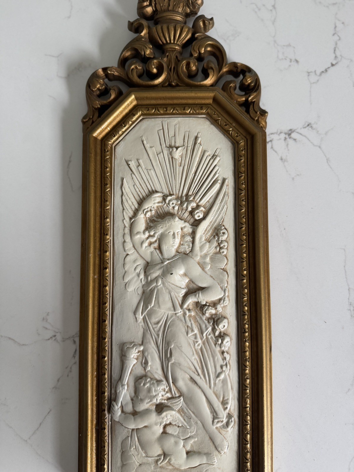 Vintage Homco Dart Plastic Decor Wall Plaque Art Nouveau Ladies W/ Cherub