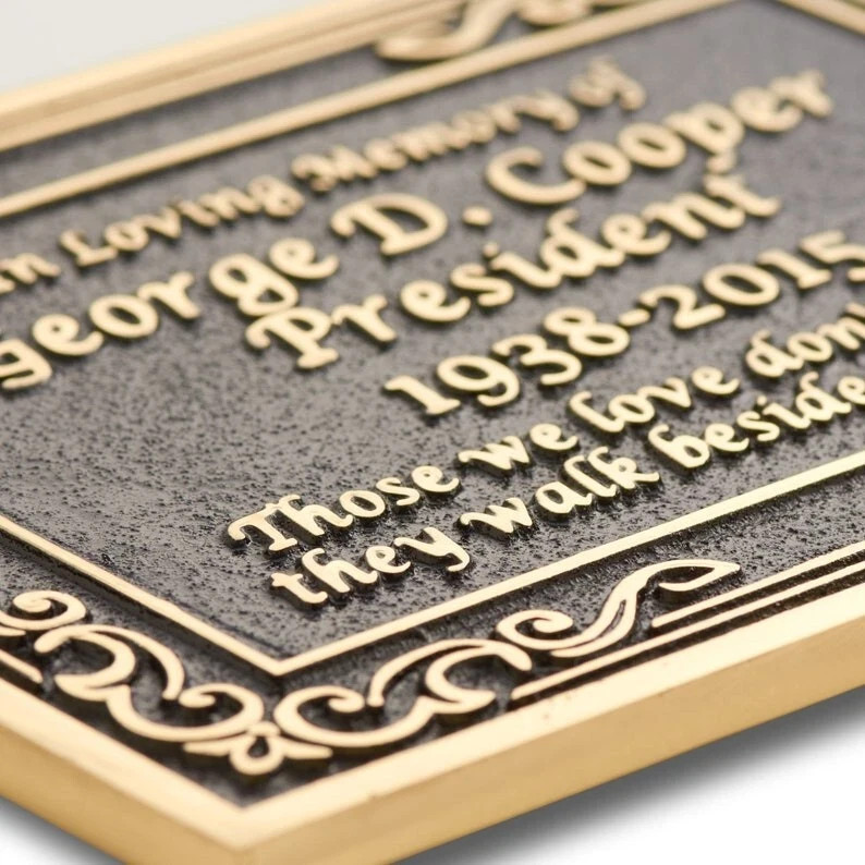 Solid Cast Brass Memorial Plaque personalized in full 3D Brass Lettering. Qualit