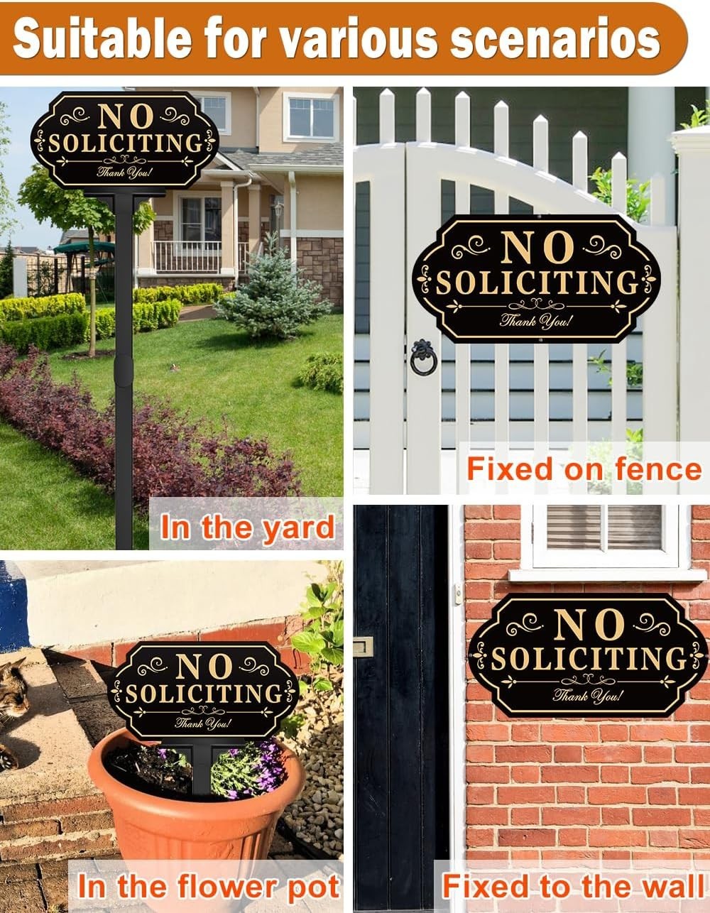 No Soliciting Yard Sign with Stake – 6×12 Metal 36 inch Aluminum for House Door