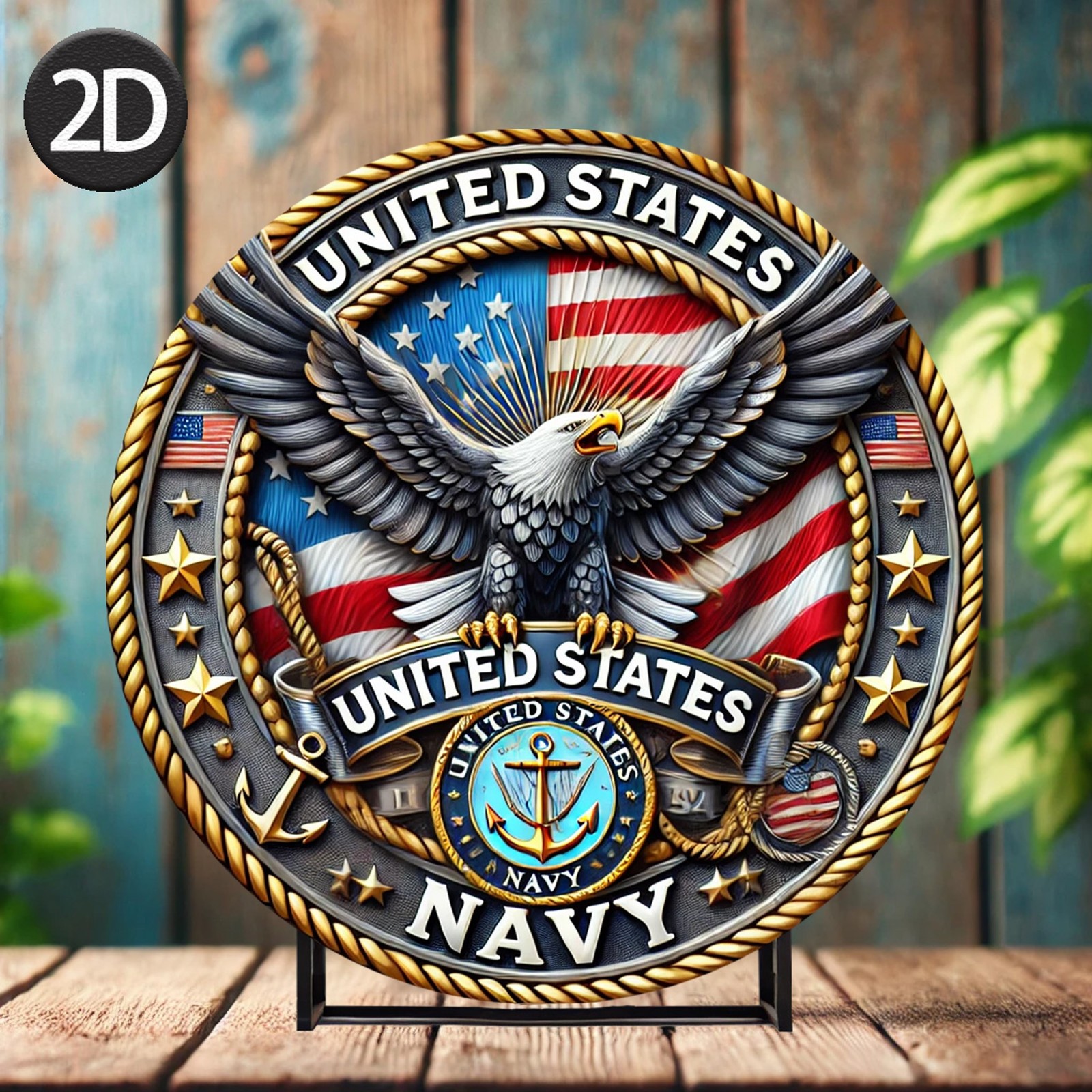 Tin Metal Sign United States Navy Eagle Emblem Aluminum Round 8×8
